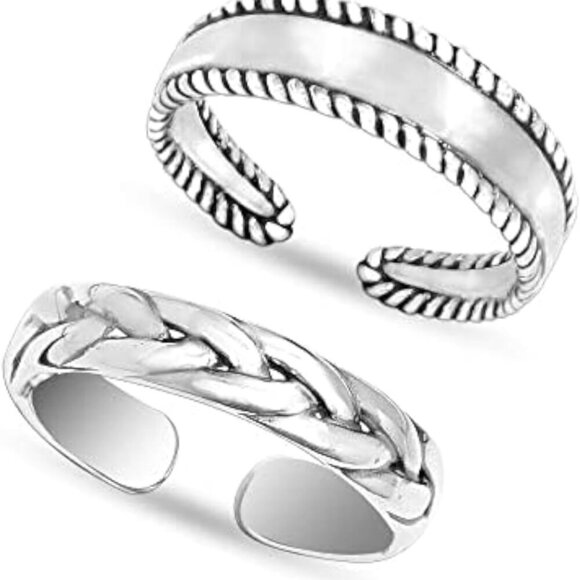Sterling Silver Toe Rings Set Adjustable Minimalist Beach Jewelry for Women